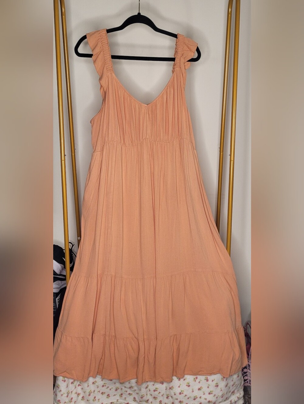 Torrid Peach Tiered Maxi Dress with Ruffled Straps
